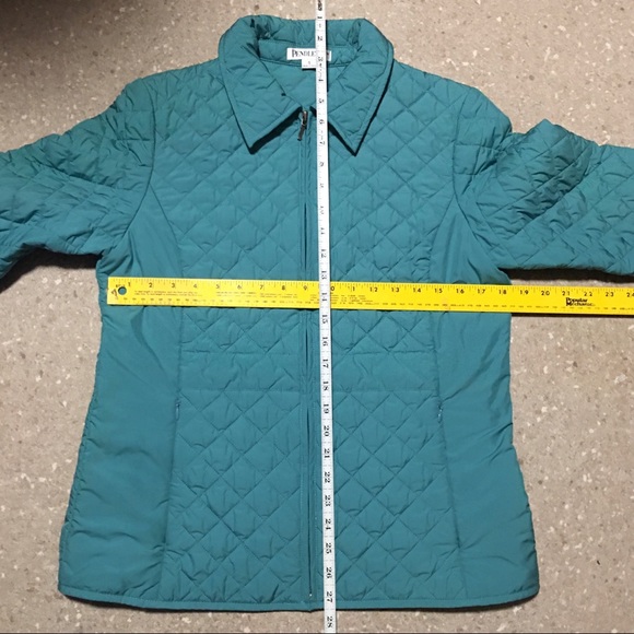 Green teal Puffer  Pendleton diamond quilted jacket Sz Sm Zip front NWOT - Picture 8 of 9